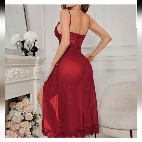 Lingerie Sleepwear burgundy lace and mesh nwt size 18W - Picture 4 of 14
